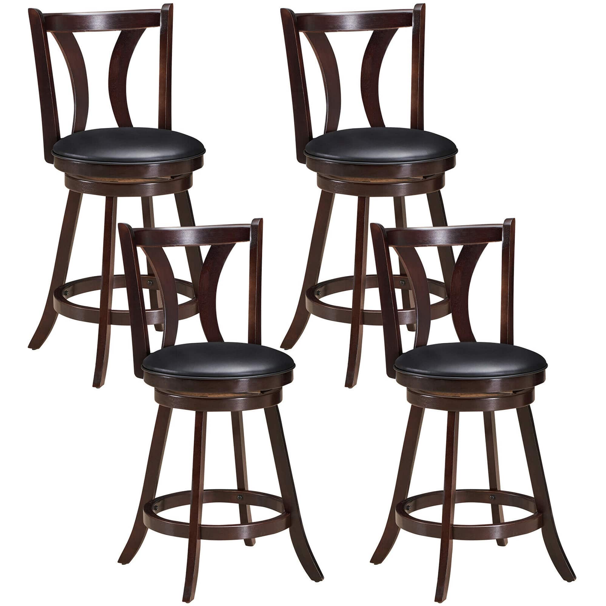 Front. Gymax - Gymax Set of 4 Swivel Bar stool 24'' Counter Height Leather Padded Dining Kitchen Chair - Brown.