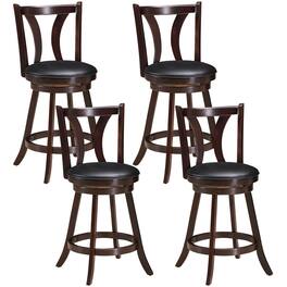 Gymax - Set of 4 Swivel Bar stool 24'' Counter Height Leather Padded Dining Kitchen Chair - Brown