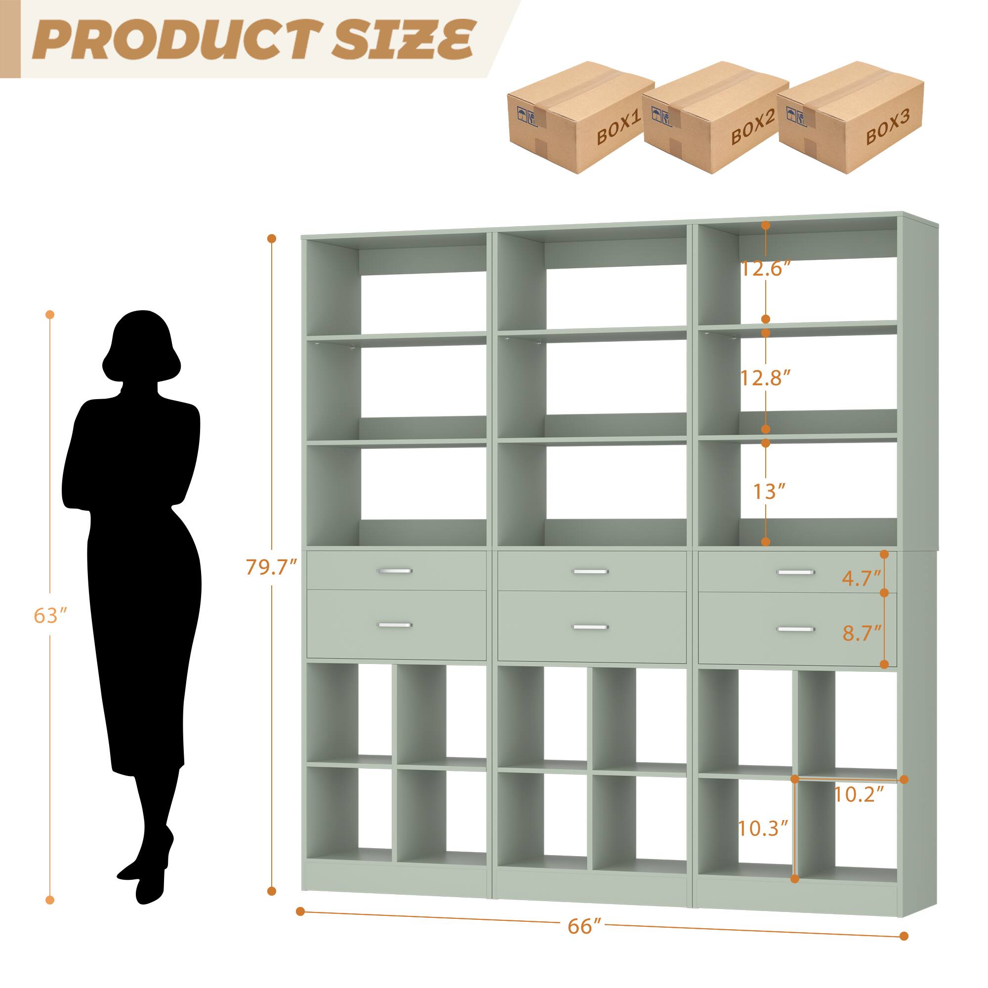 PRODUCT SIZE

BOX1: 12.6" x 12.8" x 13"  
BOX2: 79.7" x 4.7" x 63"  
BOX3: 8.7" x 10.3" x 10.2"  
66"