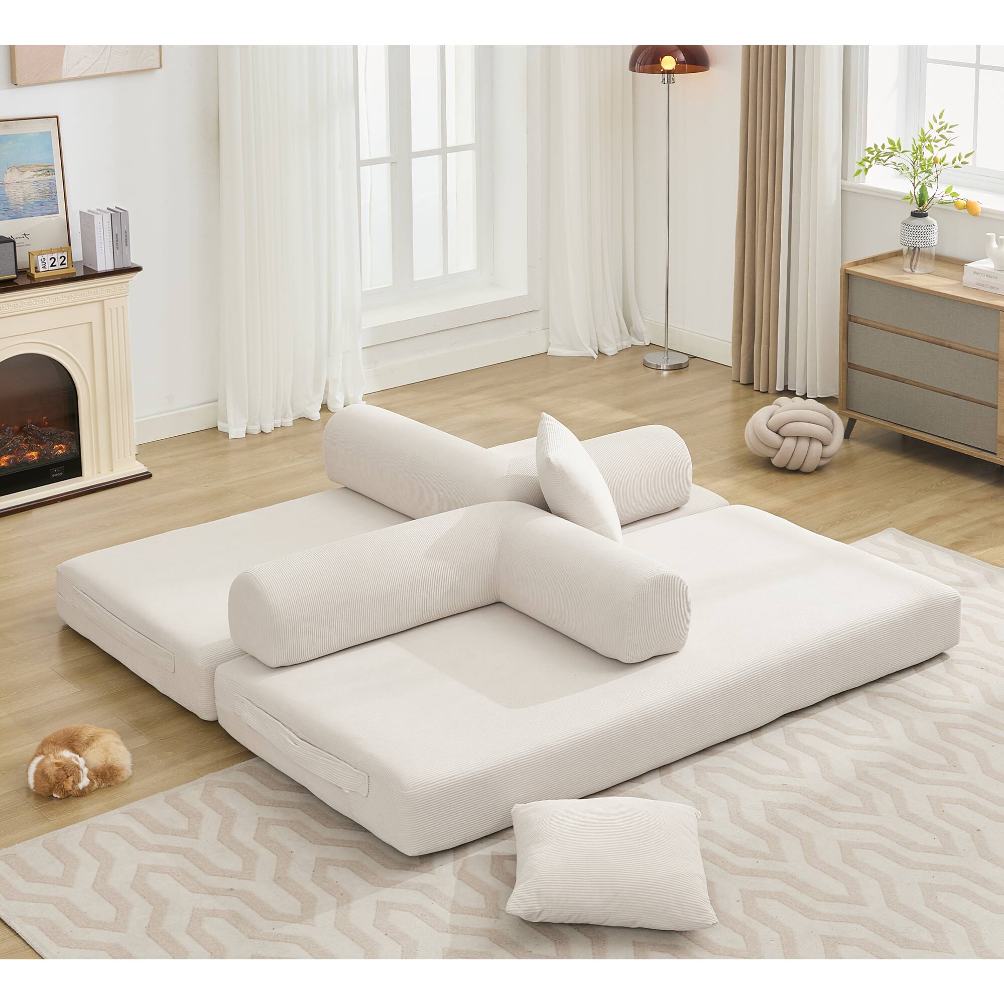 Alt View 1. Trinkets Crazed - Folding Convertible Out Sleeper Sofa Bed, 4-in-1 DIY Combination Convertible Sofa, Folding Sleeper Sofa - Beige.