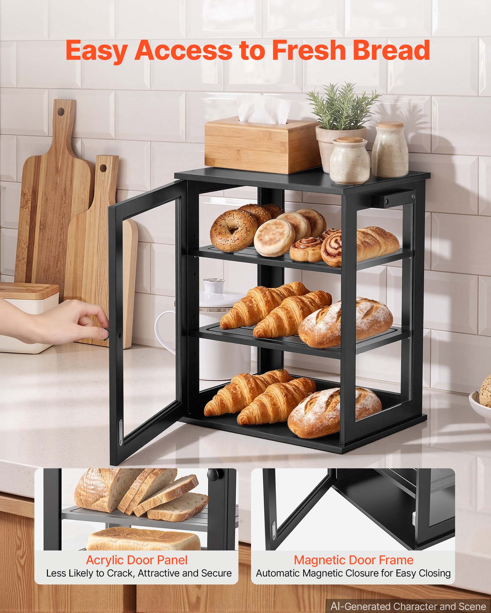 Easy Access to Fresh Bread

Acrylic Door Panel
Less Likely to Crack, Attractive and Secure

Magnetic Door Frame
Automatic Magnetic Closure for Easy Closing

AI-Generated Character and Scene