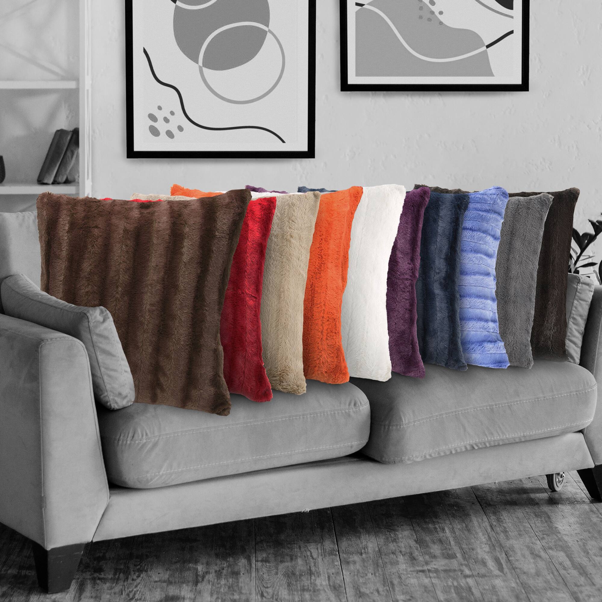 Alt View 2. Cheer Collection - Plush Faux Fur Throw Pillows with Microplush Reverse, Removable Covers, 18 x 18 in, Set of 2 - Chocolate - Chocolate.