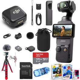 Bundle - DJI - Osmo Pocket 3 Vlog Combo 4K Camera with Mic Mini, 128GB microSD, Wireless Mic & Tripod - Black