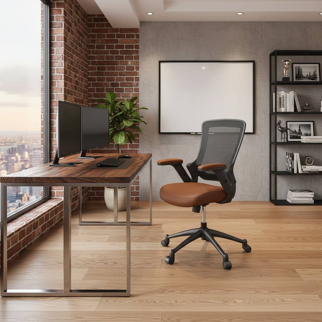Alt View 6. Forest'nSky - Mobili Mid-Back Mesh Task Chair with Height Adjustable Arms, Brown - Brown.