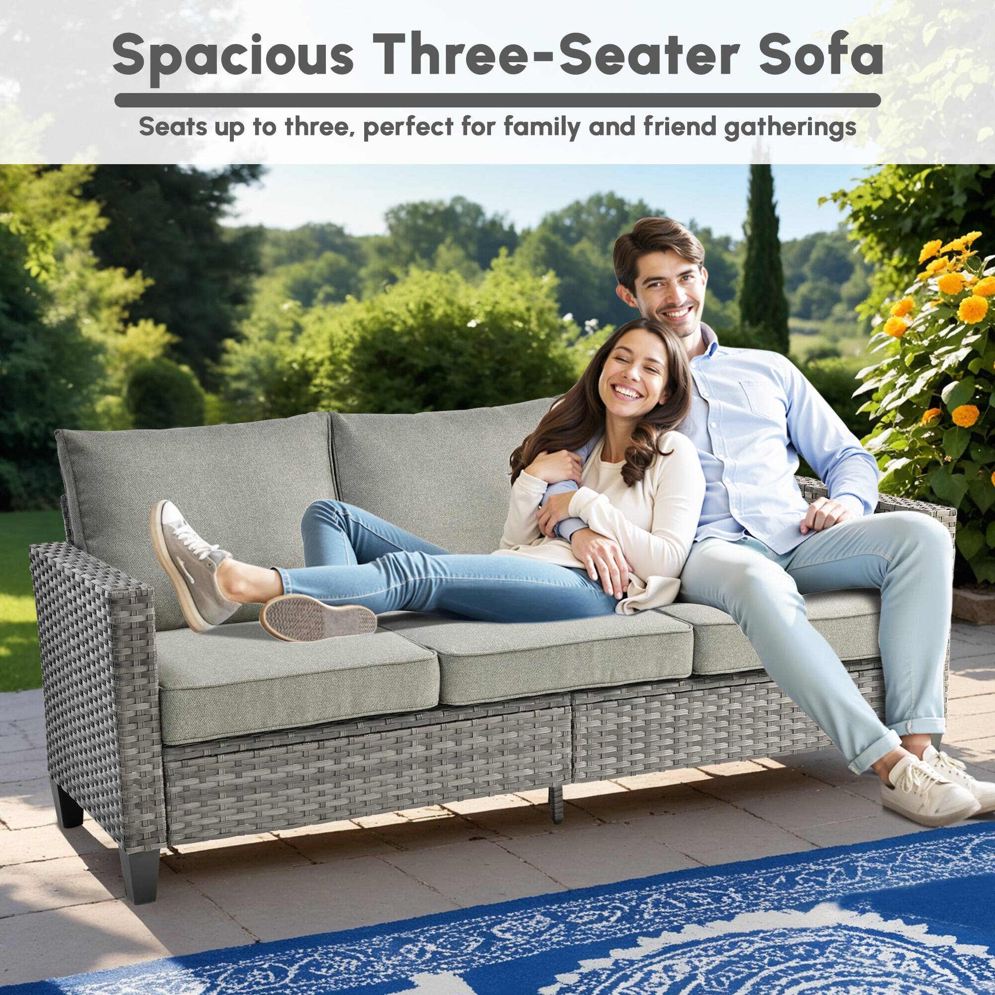 Spacious Three-Seater Sofa  
Seats up to three, perfect for family and friend gatherings