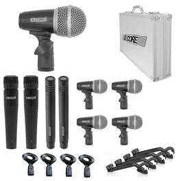 5 CORE - Drum Mic Kit 9 Pcs Kick Bass Tom Snare Dynamic Microphone Instrument Mics Set - Black