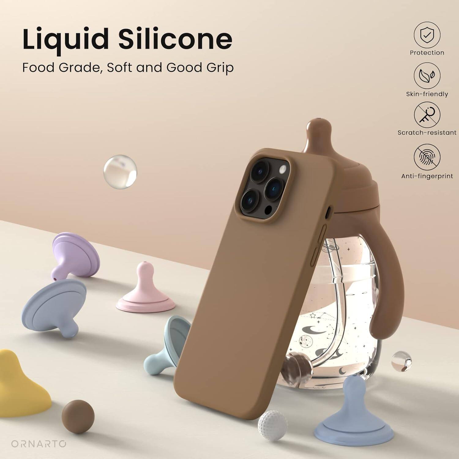 Liquid Silicone, Food Grade, Soft and Good Grip, Protection, Skin-friendly, Scratch-resistant, Anti-fingerprint, ORNARTO