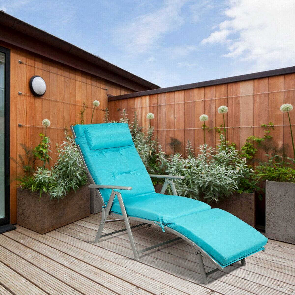 Alt View 2. Costway - Costway Outdoor Folding Chaise Lounge Chair w/Cushion - Turquoise.