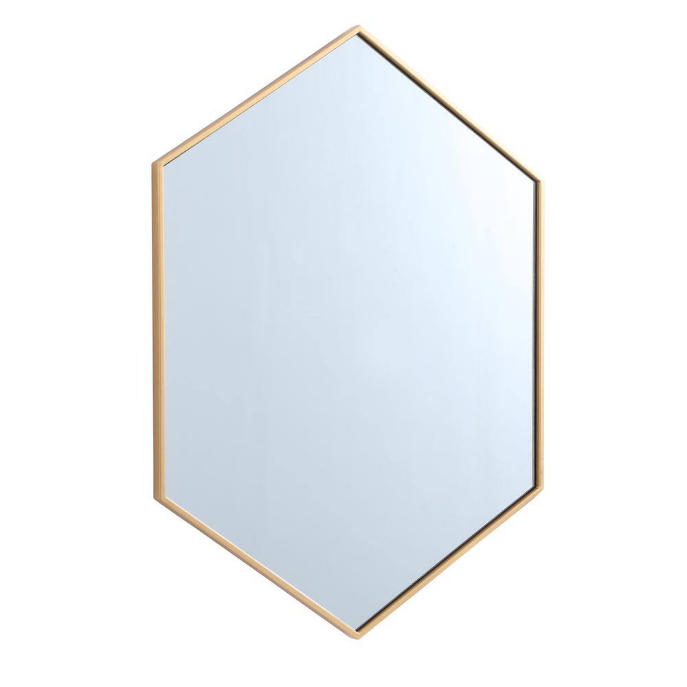 Alt View 1. Elegant Decor - Metal frame hexagon mirror 30 inch in Brass - Brass.