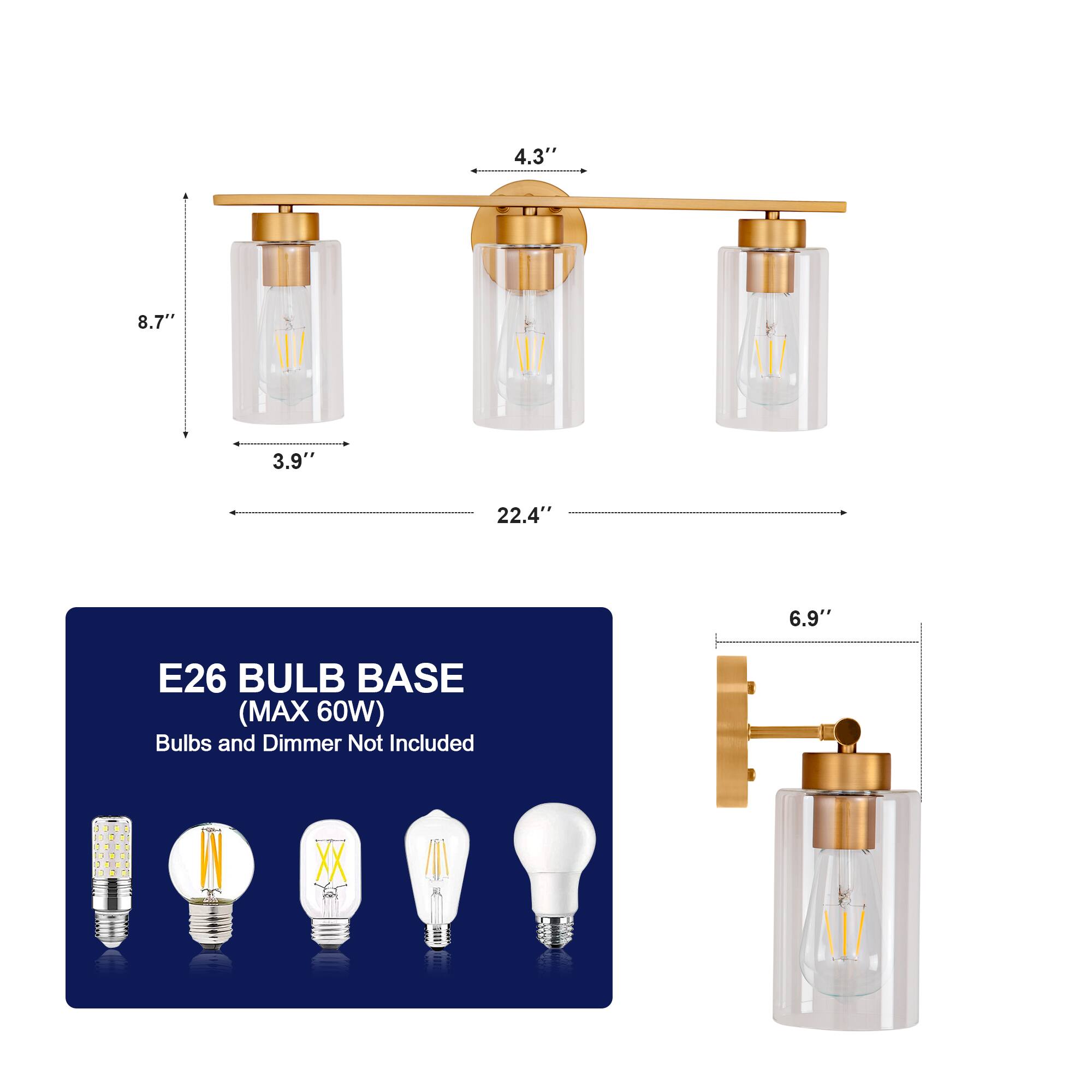 4.3" 8.7" W/ 3.9" 22.4" 6.9" E26 BULB BASE (MAX 60W) Bulbs and Dimmer Not Included