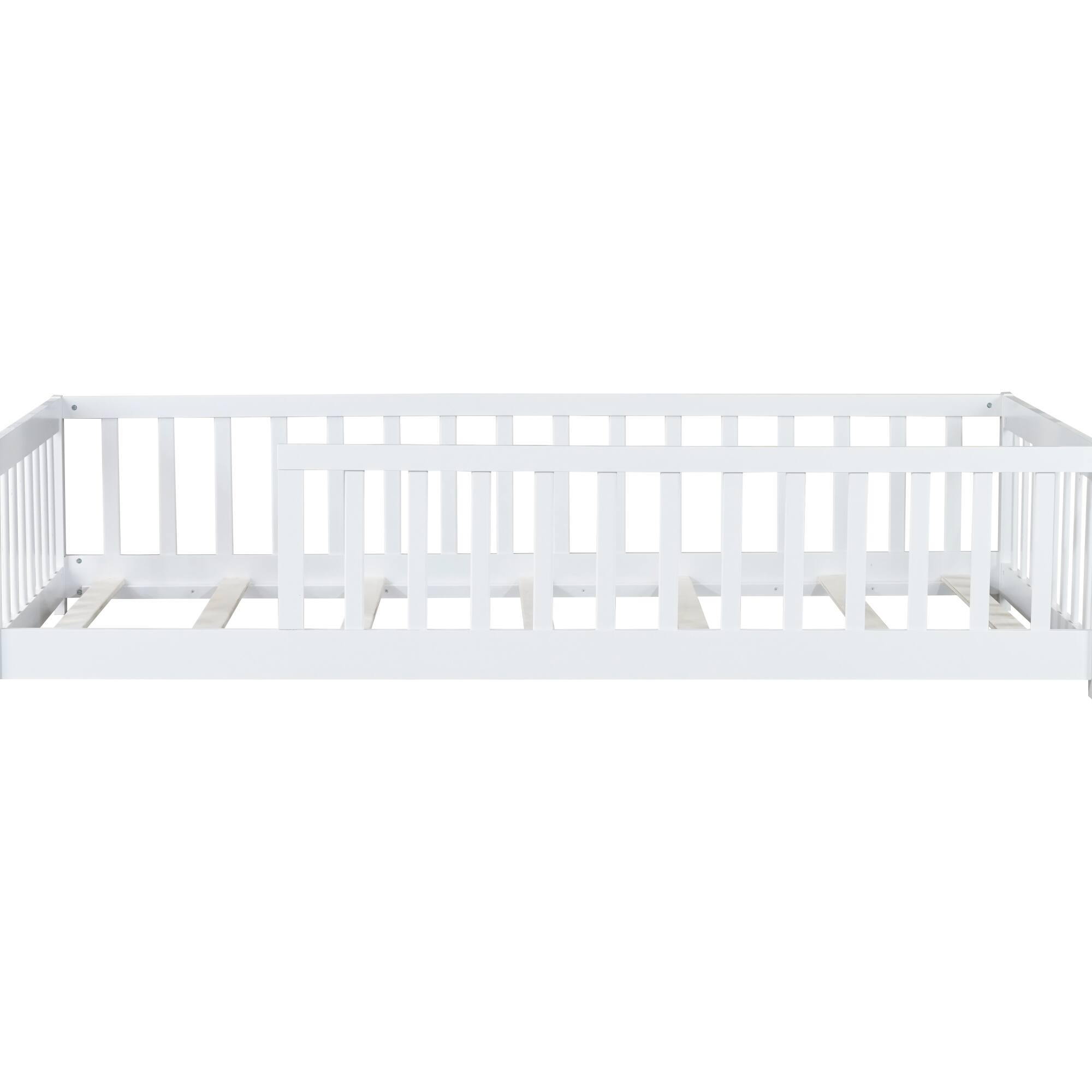 Alt View 5. GOODSILO - Twin Size Low-Profile Youth Bed with Secure Enclosure Frame, Solid Wood Construction, Neutral Finish - White.