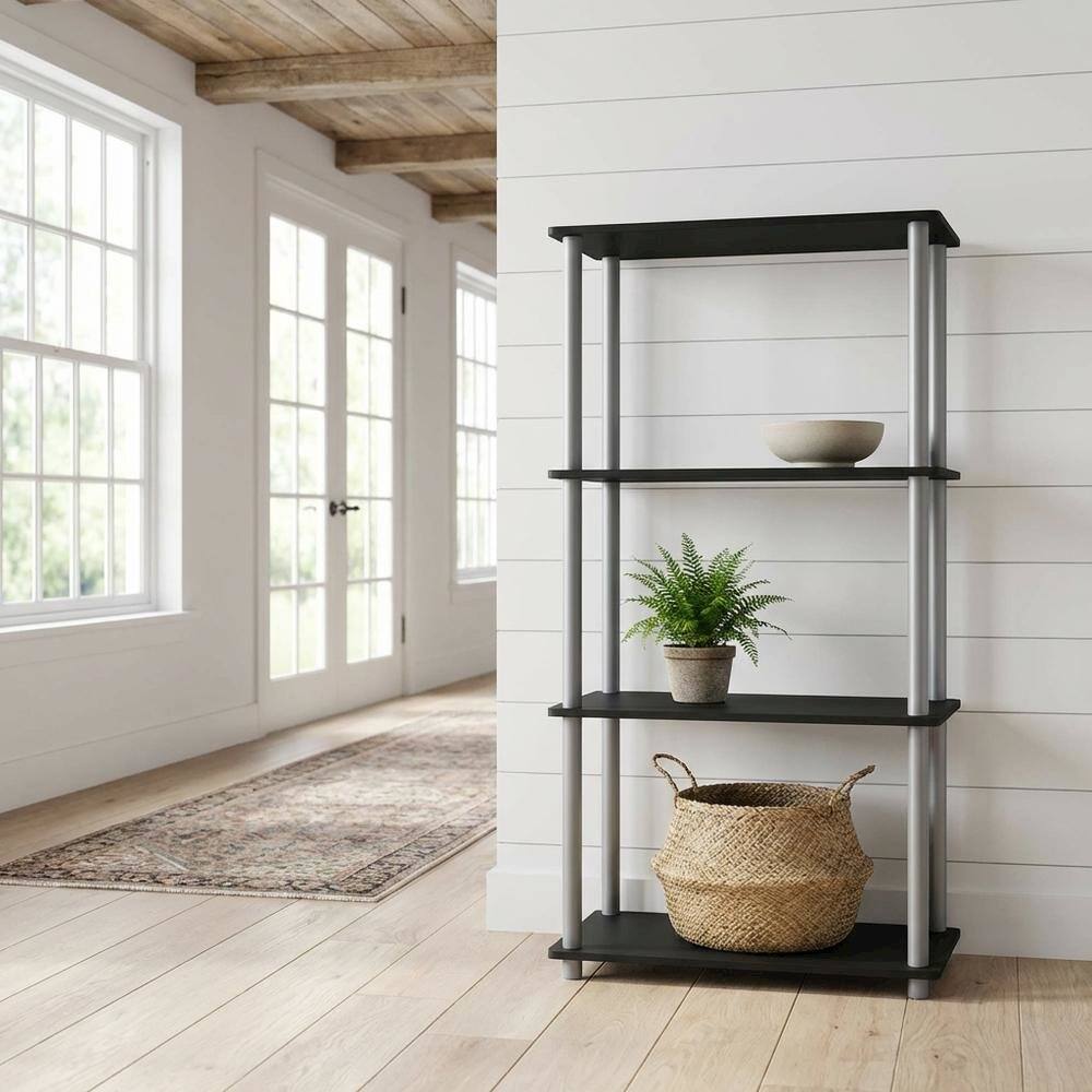 Angle. FurniFact - Engineered Wood bookcase with open shelf design for versatile storage - Black/Grey.