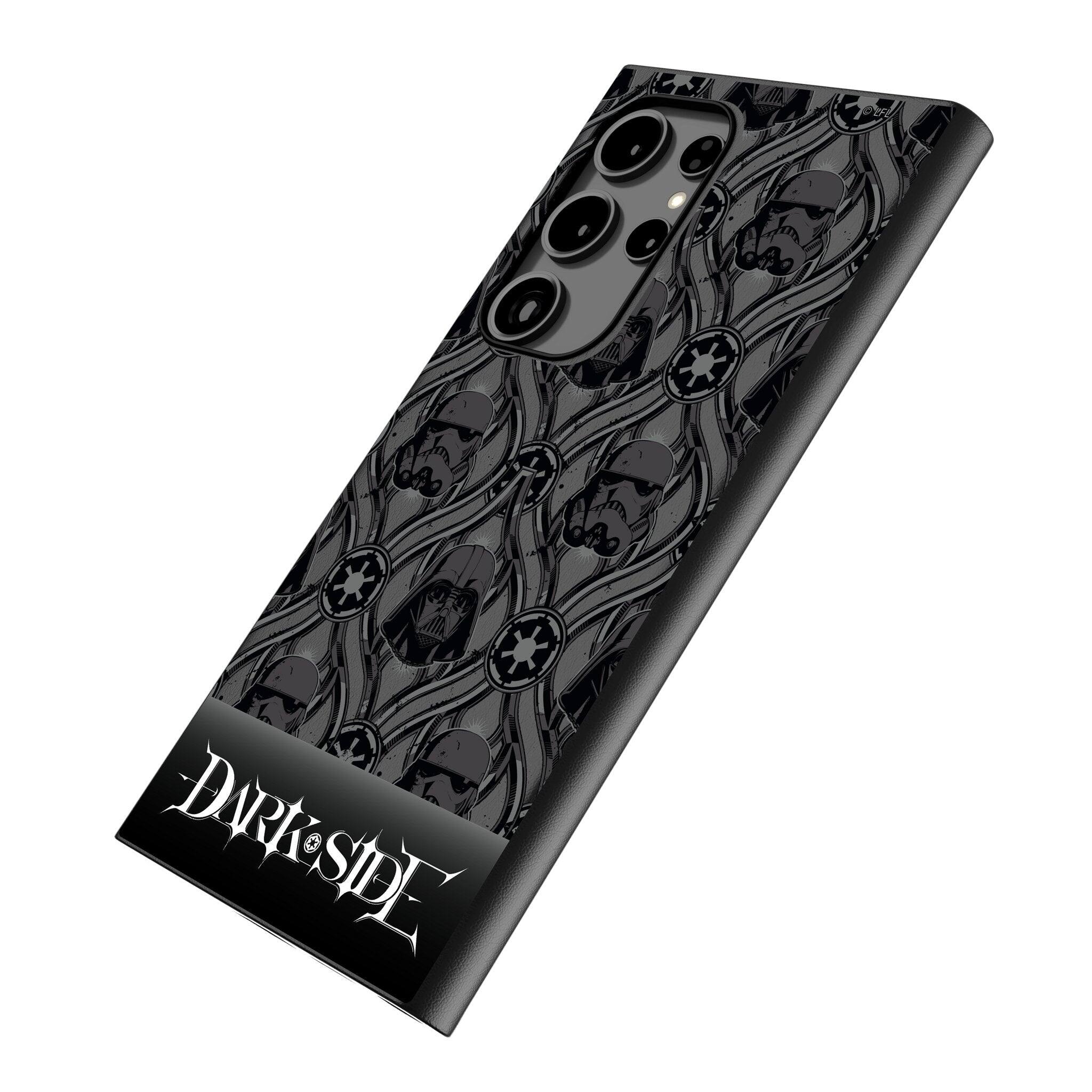 Angle. Keyscaper - Star Wars: A New Hope Pattern MagSafe Compatible Phone Case - Samsung Galaxy S24 - Dark Side.