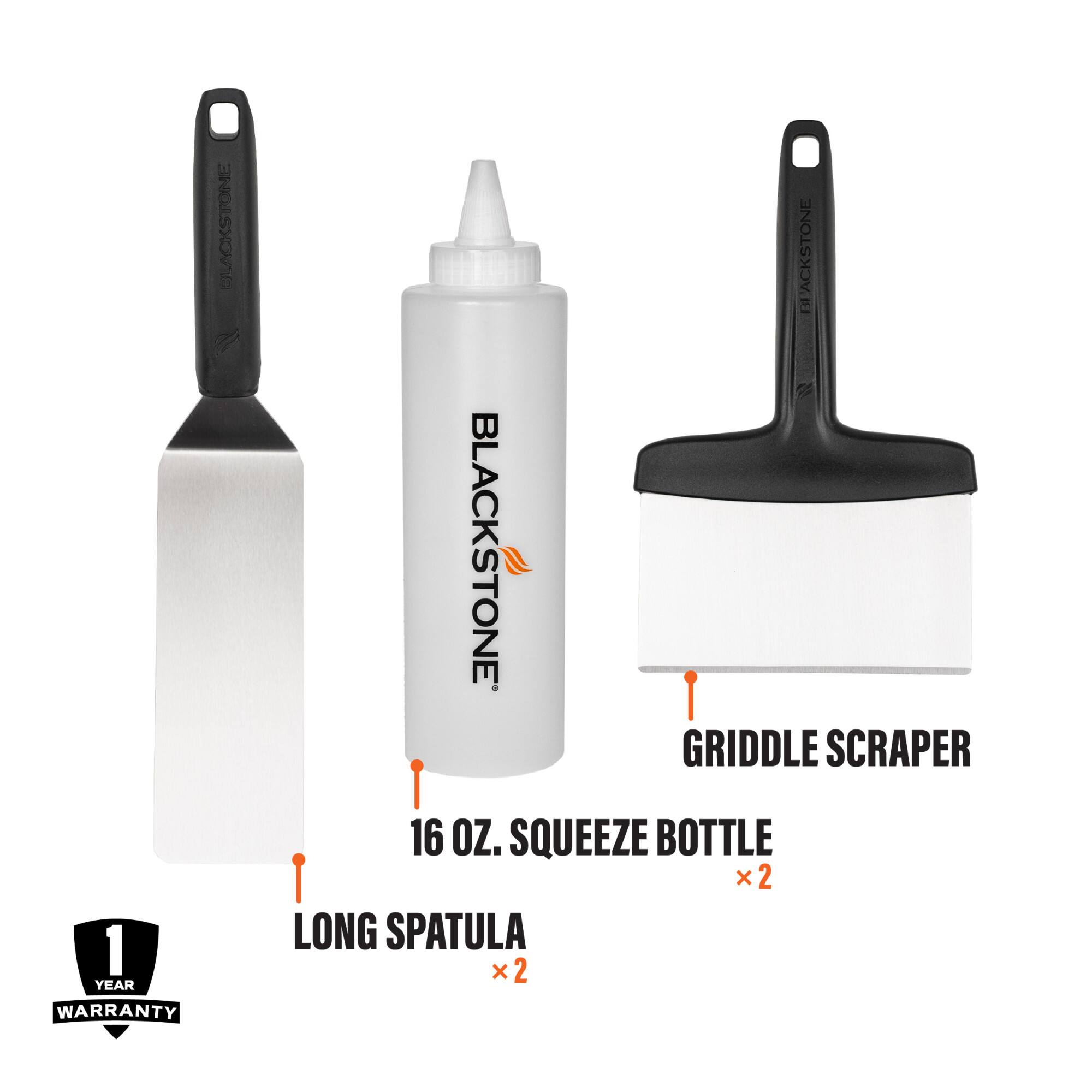 Blackstone Griddle Scraper 16 oz. Squeeze Bottle 1 Year Warranty 2 x Long Spatula