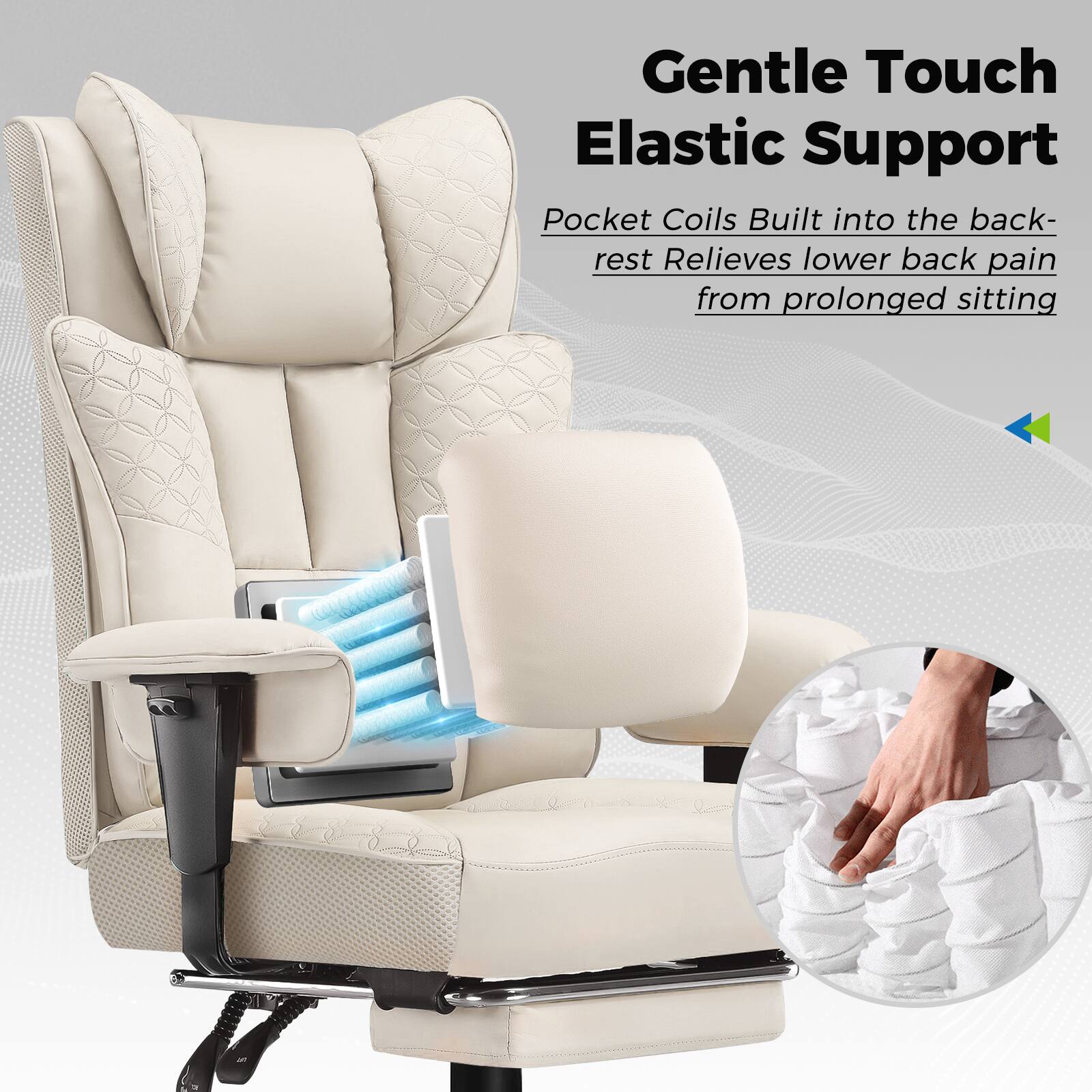 Gentle Touch Elastic Support

Pocket Coils Built into the back-rest Relieves lower back pain from prolonged sitting