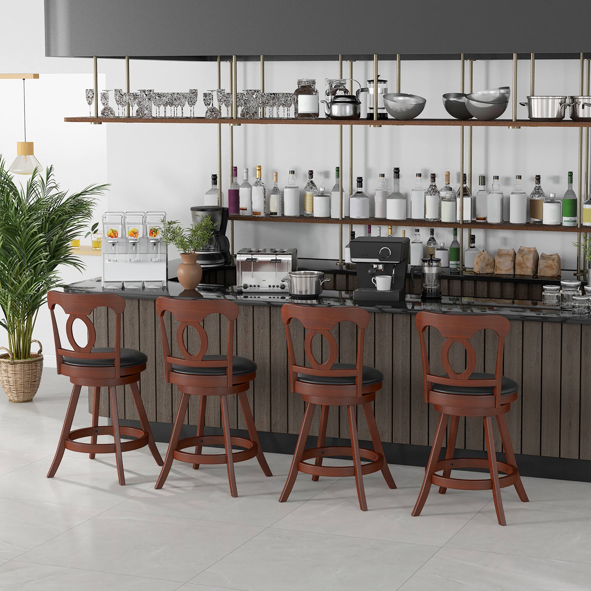 Alt View 1. Gymax - Gymax 4 PCS Swivel Bar Stools 24 Inch Counter Height Bar Chairs w/ Ergonomic Backrest Espresso - Espresso, Black.