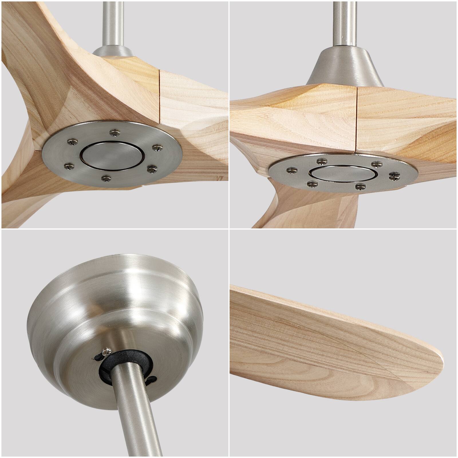 Back. Sofucor - Sofucor 60 Inch Modern Ceiling Fan No Light DC Motor 3 Solid Wood Blades Ceiling Fan With Remote Farmhouse Ceiling Fans - Nickel Wood.