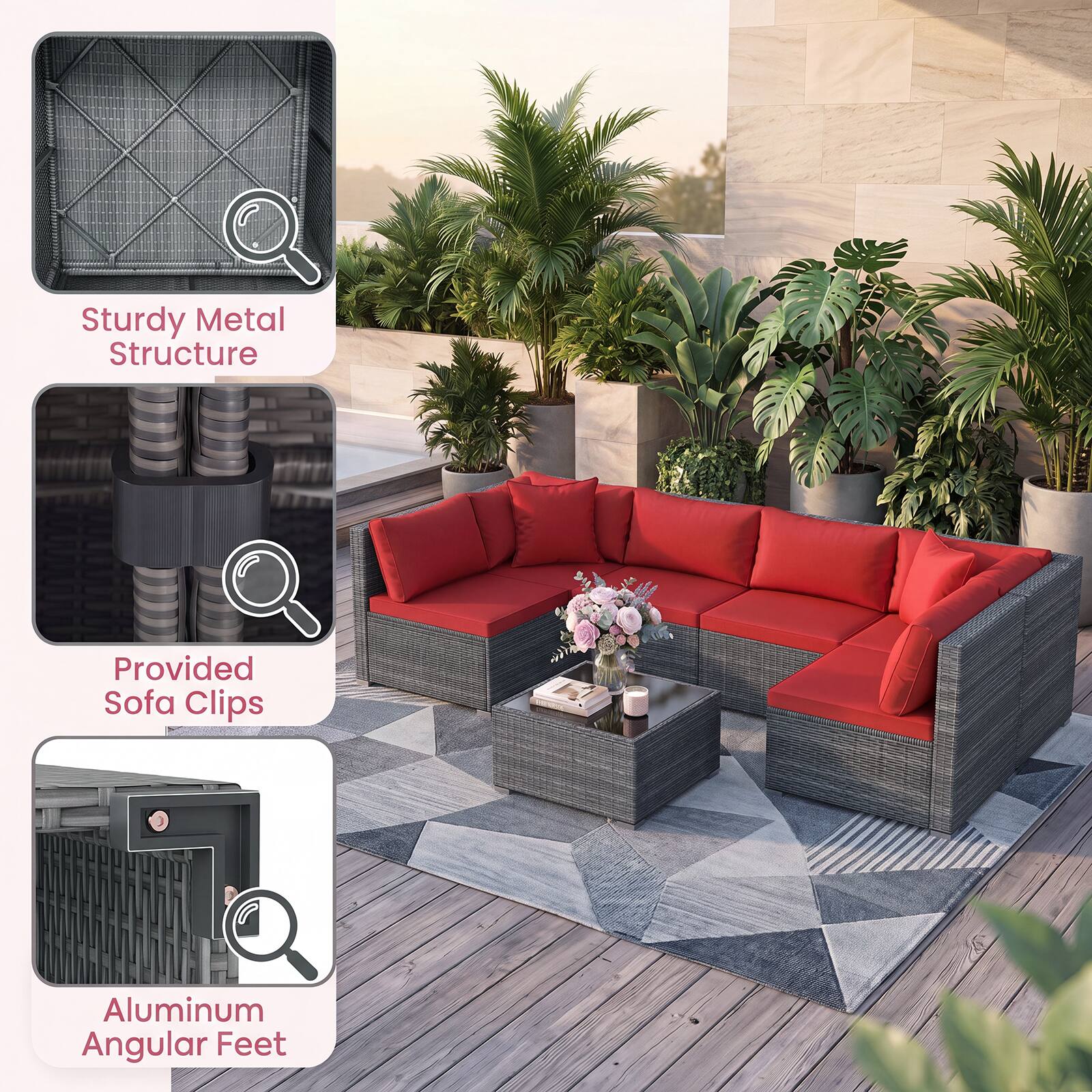 Sturdy Metal Structure, Provided Sofa Clips, Aluminum Angular Feet