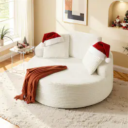 Meqiodas - Oversized Round Chaise Lounge Chair,Corduroy Cloud Sofa Couch Bed for Living Room, No Assembly Required - White