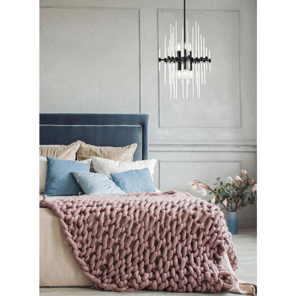 Angle. Elegant Lighting - Sienna 17 inch crystal rod pendant in black - Black.