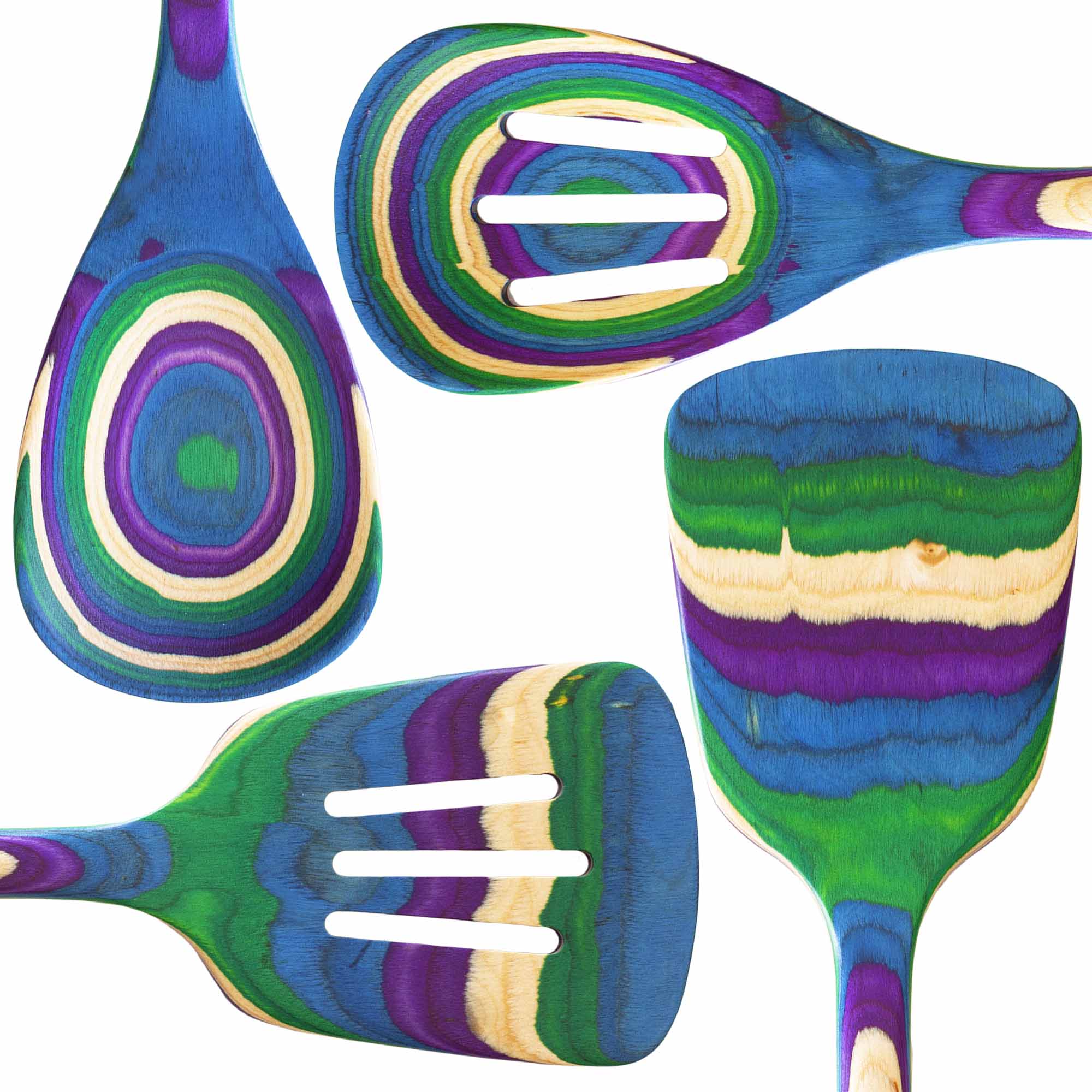 Alt View 3. Baltique - Mumbai Collection 4 Piece Cooking Utensil Set, Safe for Nonstick - Purple, Green, Blue.