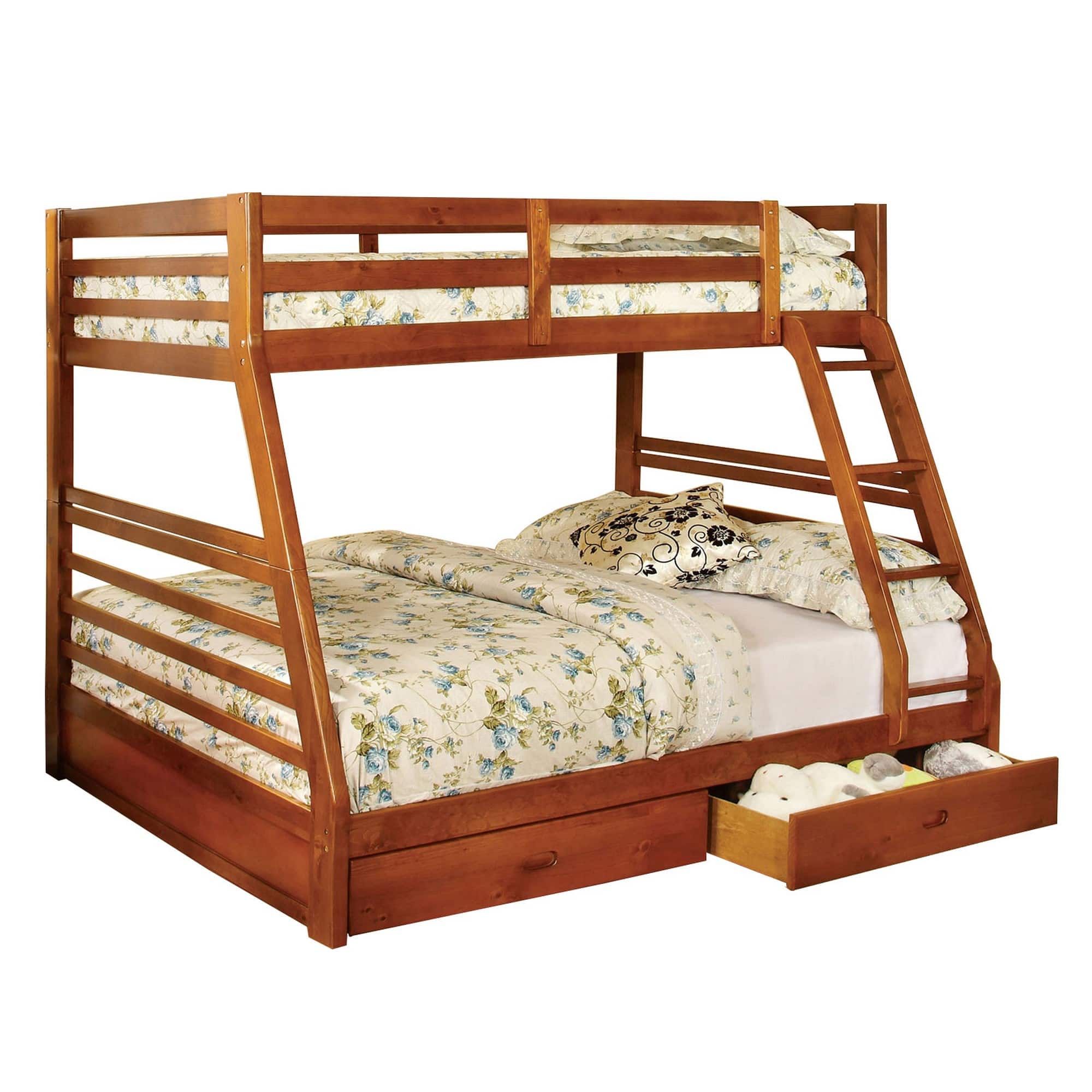 Manhattan Lane - Transitional Style Twin Over Full Bunk Bed with Drawers, Oak Brown - Brown