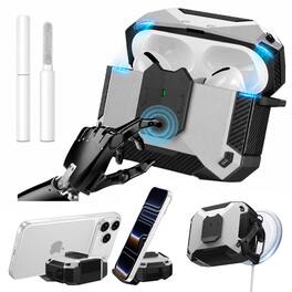 Dteck - for AirPods Pro 3 Case with Phone Stand, Fits MagSafe, Magnetic Lock Shockproof Rugged Cover with Cleaner Kit - White