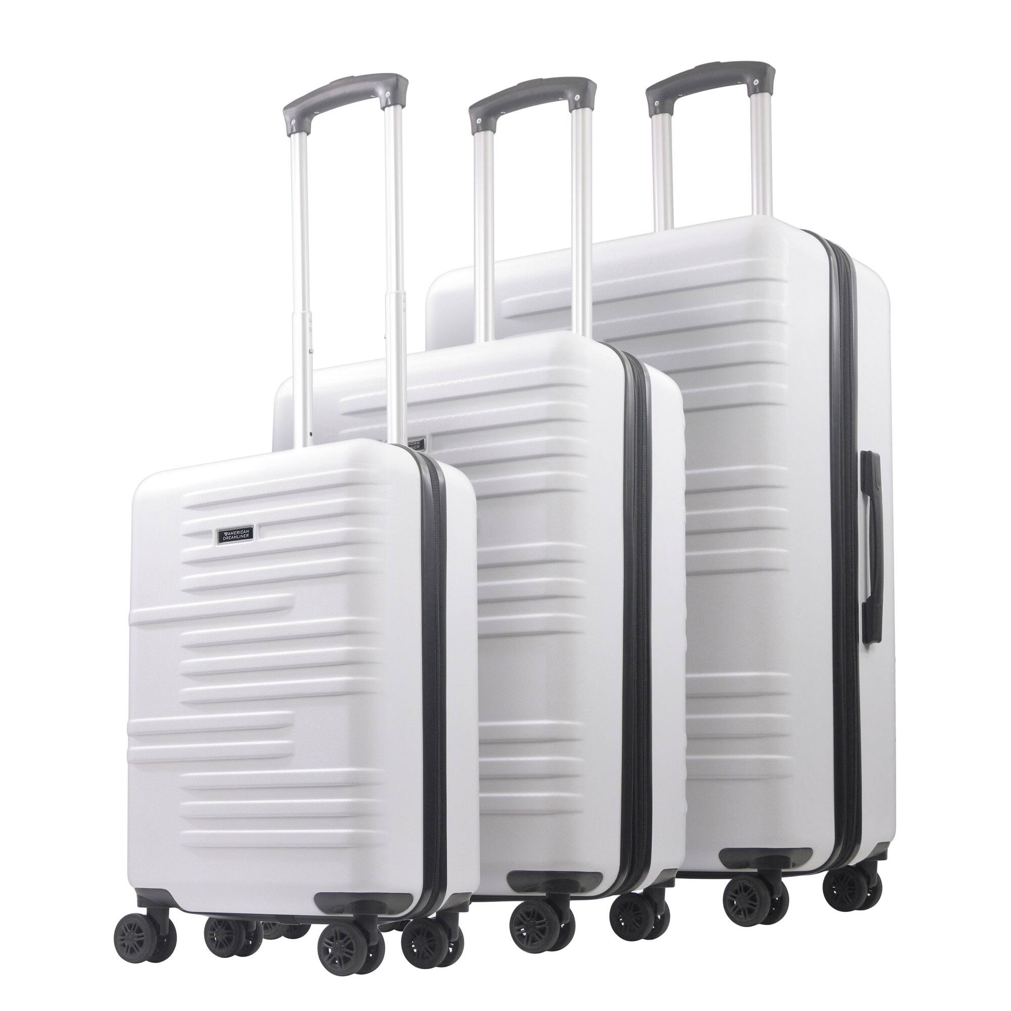 Angle. American Dreamliner - 3-Piece Hardside Luggage Set – 22.5", 26.5", 30" - WHITE.