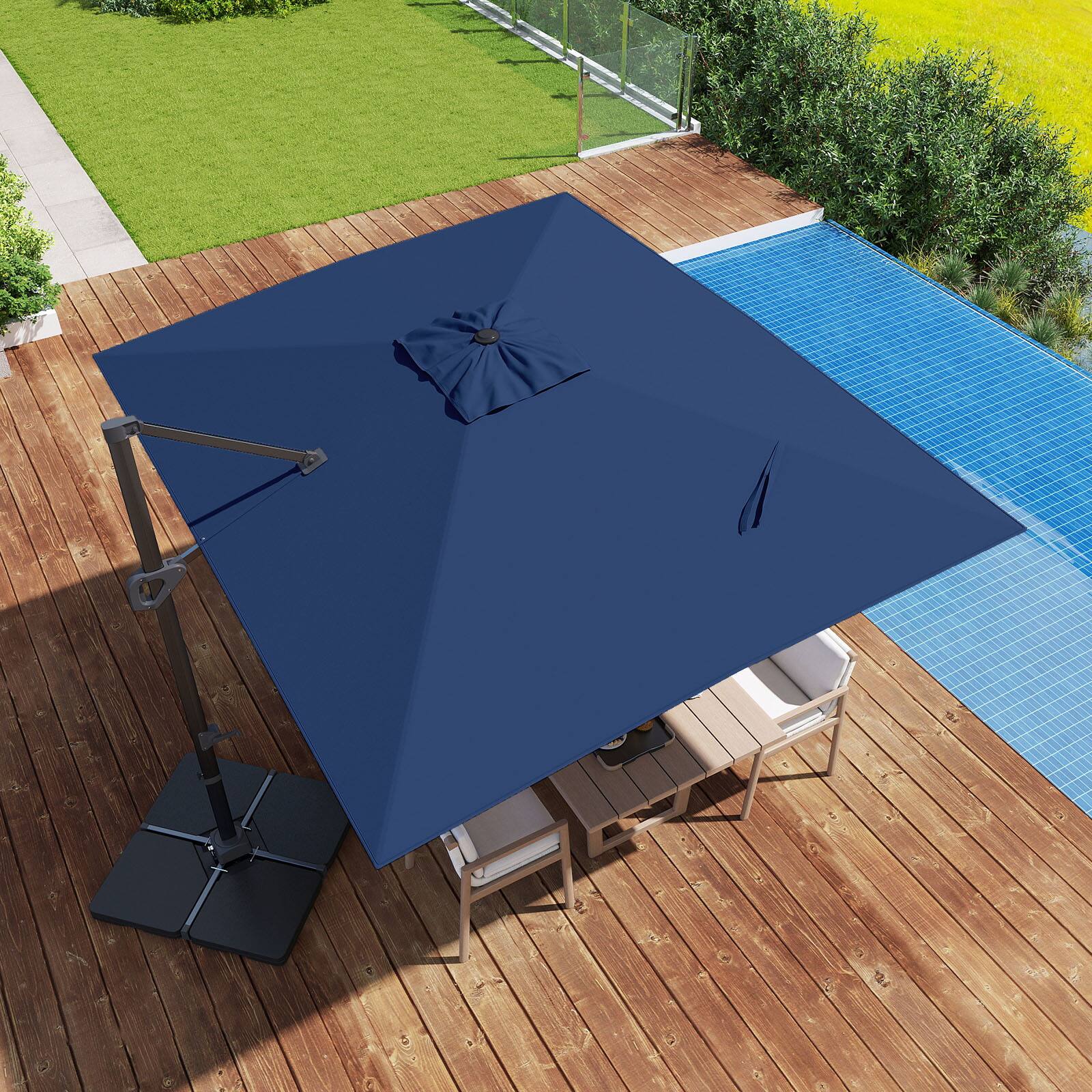 Alt View 1. Costway - Costway Cantilever Umbrella with 220 LBS Base, Offset Hanging Umbrella with 360° Rotation - Navy.