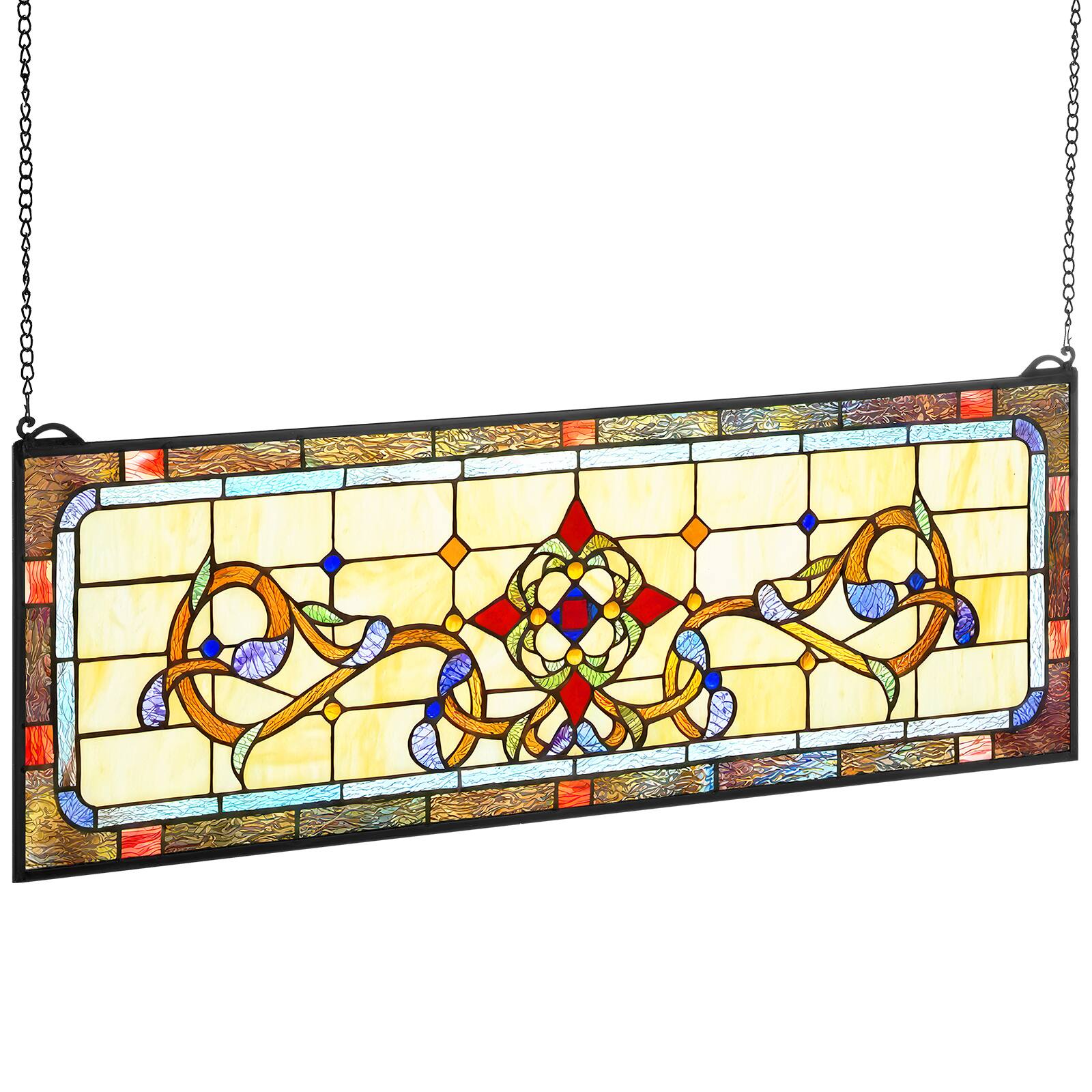 Alt View 5. VEVOR - Stained Glass Window Panel, 32" x 11" Tiffany Style Hanging Transom Window Panel with Chain - Colorful.