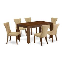 East West Furniture - CNGA7-N8-03 7-Piece Dining Room Set- 6 Parson Chairs with Brown Linen Fabric Seat and Button Tufted - Natural