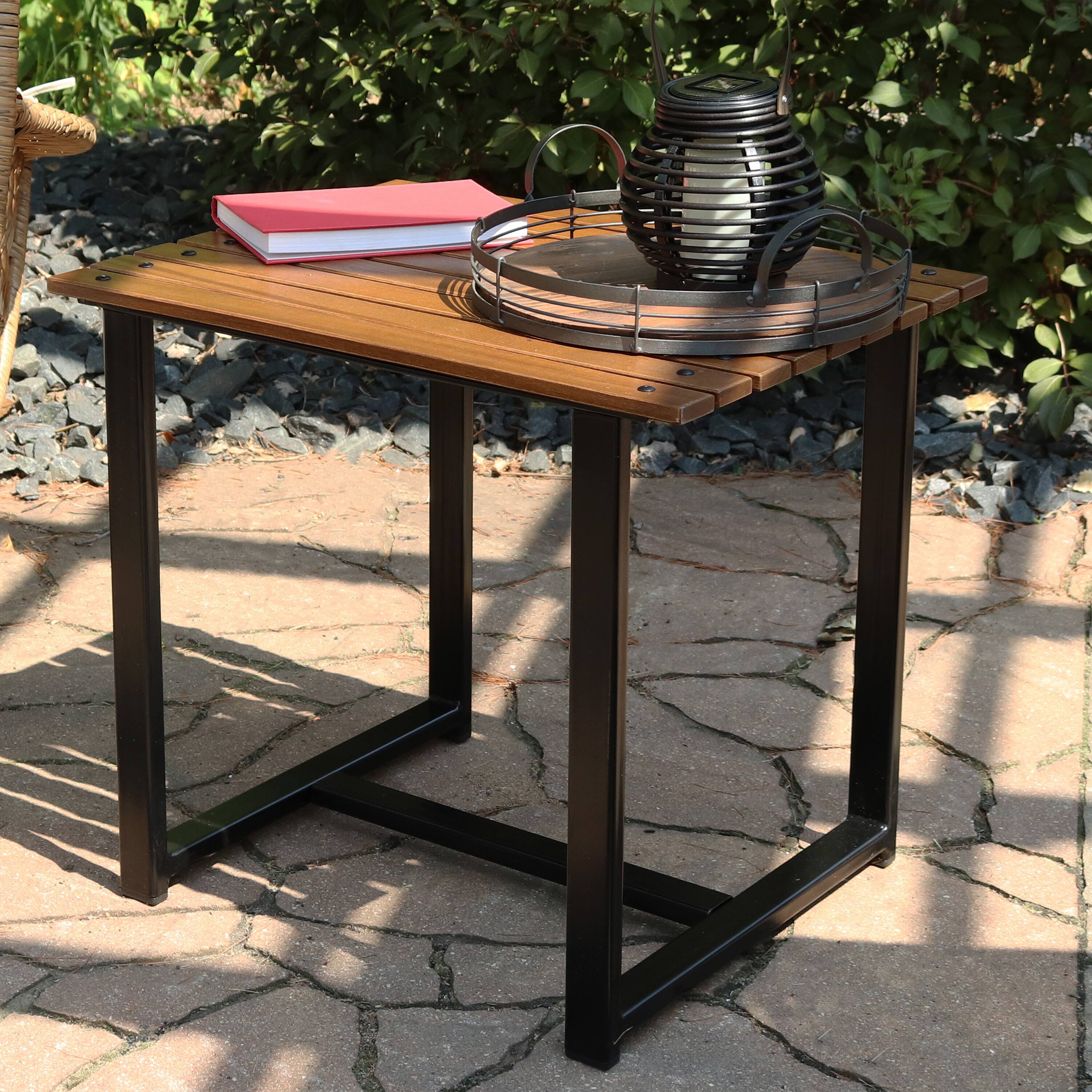 Alt View 4. Sunnydaze - 23.75 in European Chestnut Rectangular Patio Side Table - Brown.