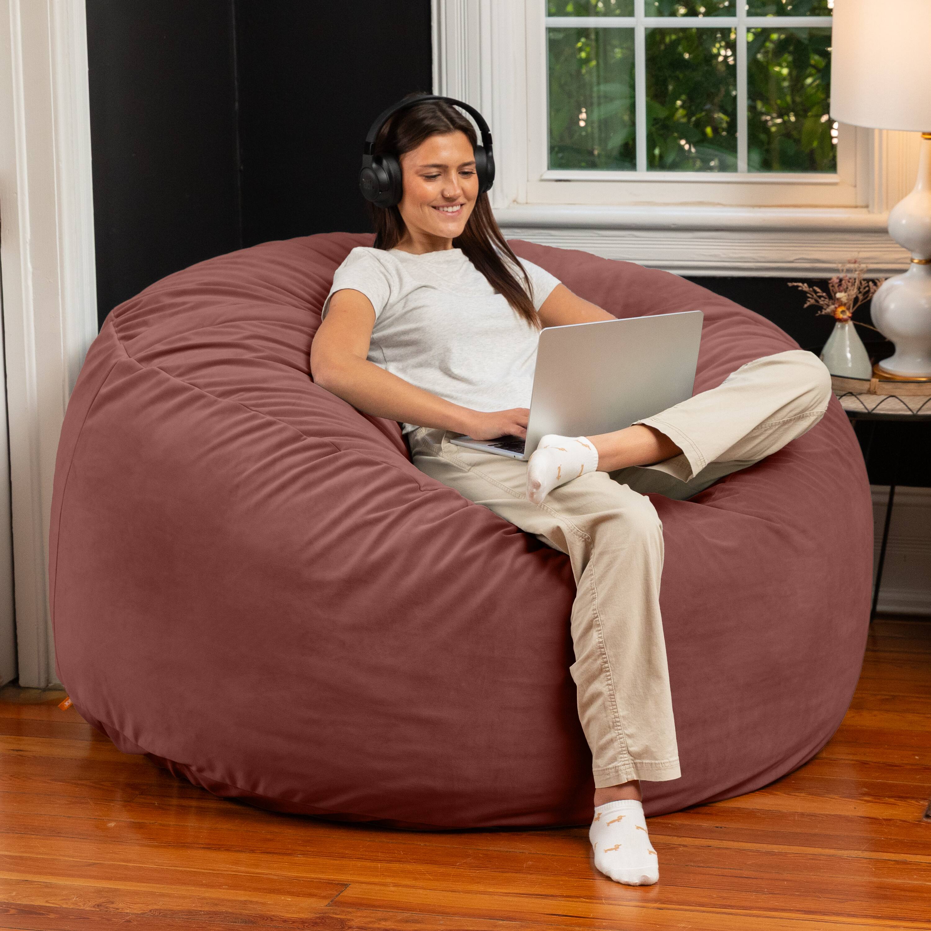Back. Jaxx - Jaxx 5 Foot Saxx - Large Round Bean Bag Chair for Adults - Lush Velvet Mauve - Lush Velvet Mauve.