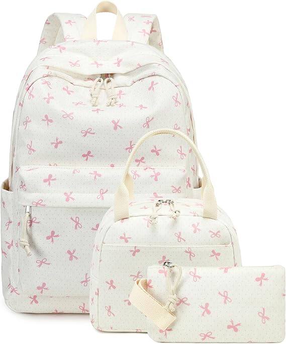 Front. Vulpecula Spade - Girls Backpack Kids Boys Elementary Bookbag Girly School Bag with Insulated Lunch Tote and Pencil Pouch - B-pink-bowknot.