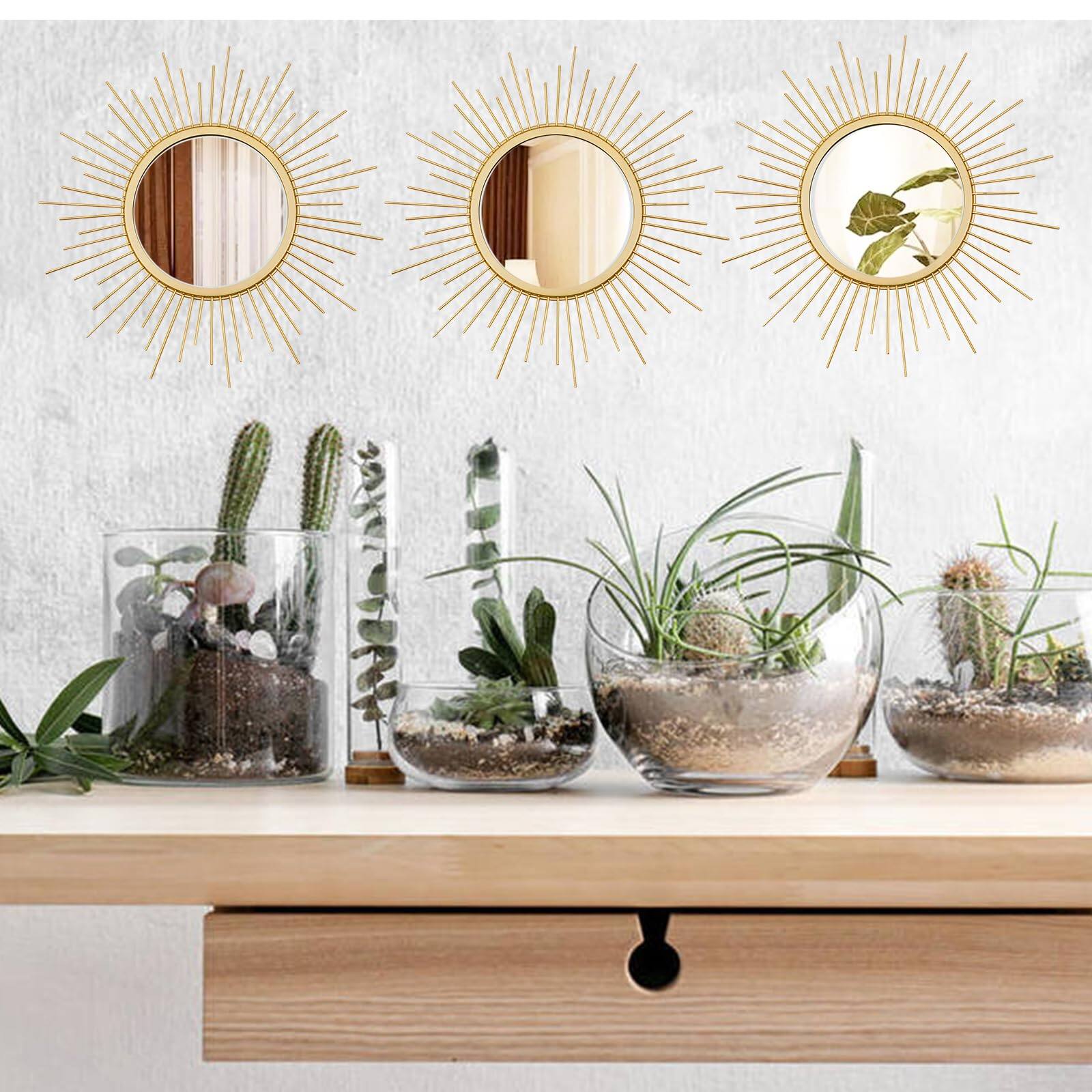 Alt View 4. Skar Audio - 3 Sunburst Mirrors For Wall Decorative Metal Small Sets Decor Hanging Sculpture Bedroom Living Room Entryway - Sunburst- Gold 12 inch.