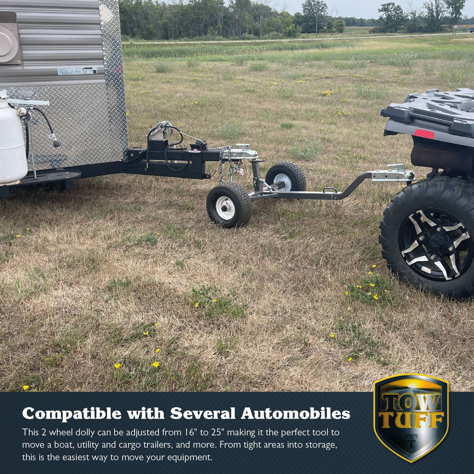 Compatible with Several Automobiles

This 2 wheel dolly can be adjusted from 16" to 25" making it the perfect tool to move a boat, utility and cargo trailers, and more. From tight areas into storage, this is the easiest way to move your equipment.