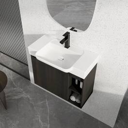 Loheer - 28 inch wall mounted bathroom vanity with white ceramic sink, floating vanity - Dark Oak