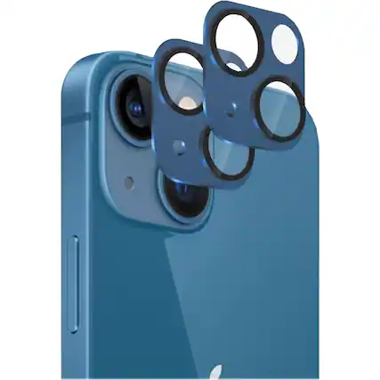 Angle. SaharaCase - ZeroDamage Camera Lens Protector for Apple iPhone 13 and iPhone 13 mini (2-Pack) - Blue.