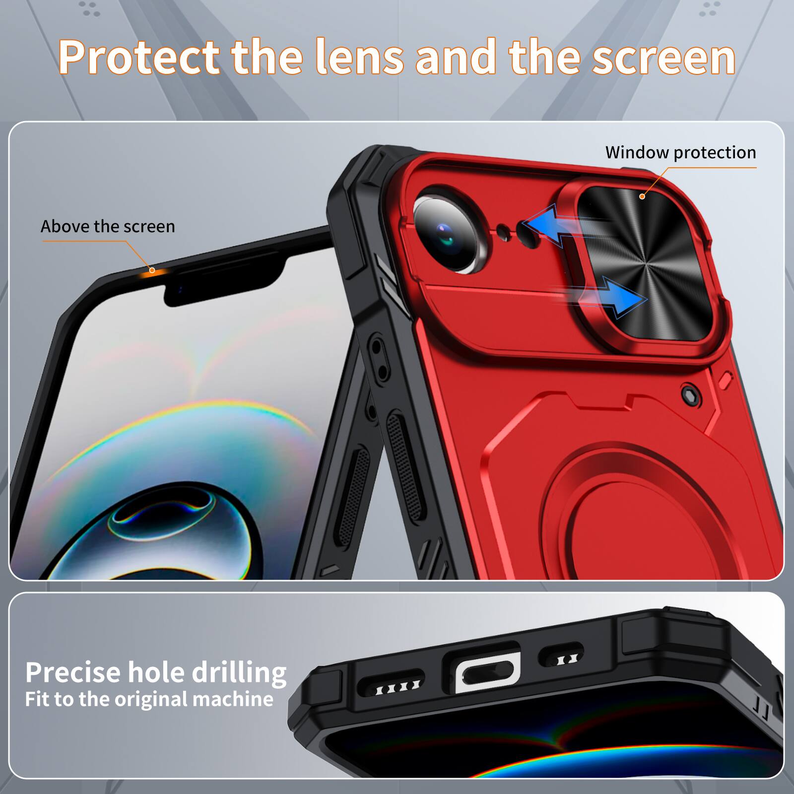 Protect the lens and the screen

Window protection

Above the screen

Precise hole drilling

Fit to the original machine