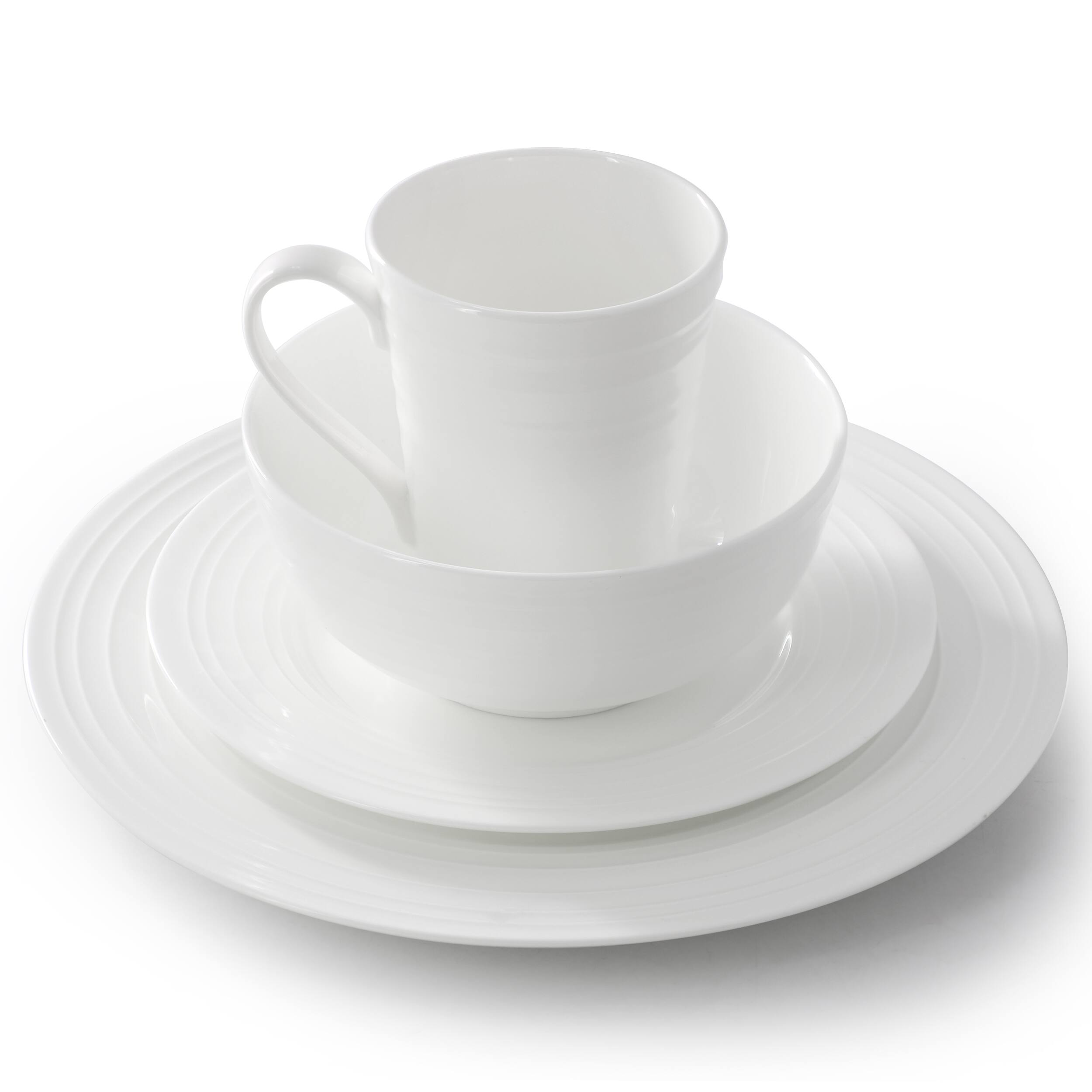 Alt View 1. Gibson - Gibson Elite Pascale 16 Piece Embossed Bone China Dinnerware Set in White - White.