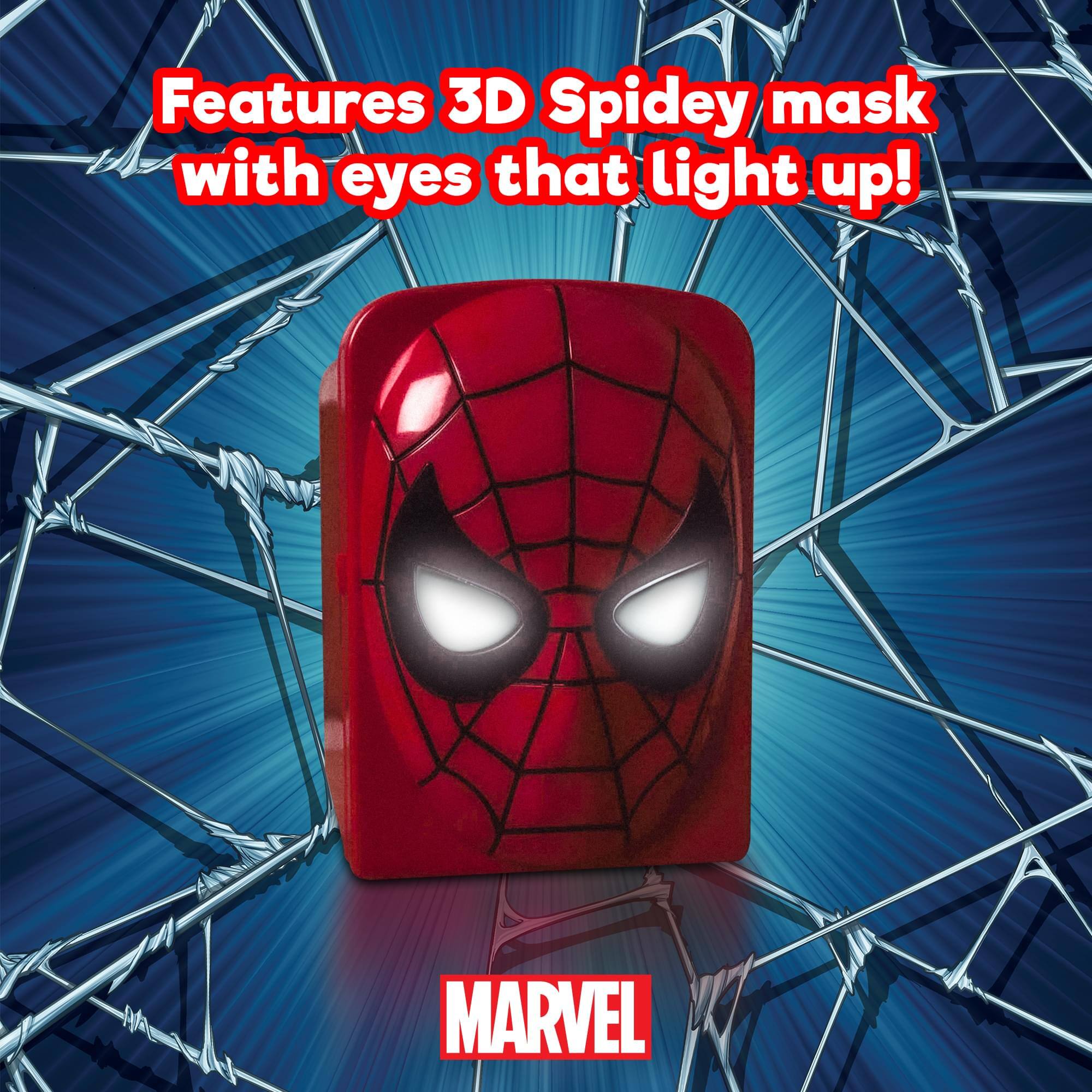 Features 3D Spidey mask with eyes that light up!  
MARVEL