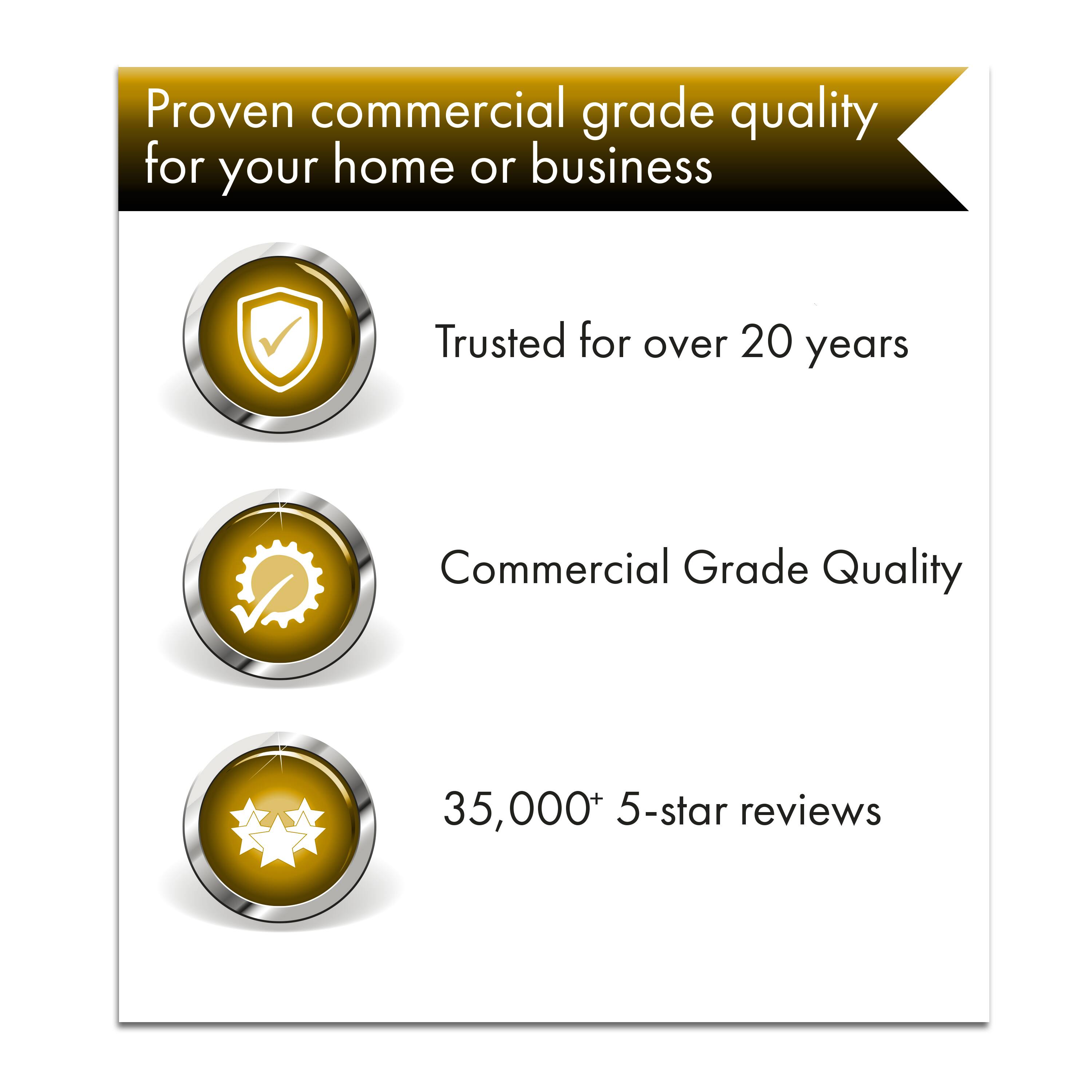Proven commercial grade quality for your home or business

- Trusted for over 20 years
- Commercial Grade Quality
- 35,000+ 5-star reviews