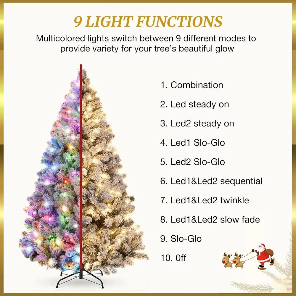 Alt View 2. MOVSSOU - Christmas Tree 550 Multicolored Lights Snow Flocked Pine Tree 9 Light Lighting Modes Party Decoration - white.