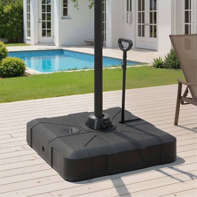 Alt View 2. Crestlive Products - Crestlive Products 350 lbs Sand/Water Filled Black HDPE Plastic Patio Umbrella Base With adjustable pull rod wheels - Black.