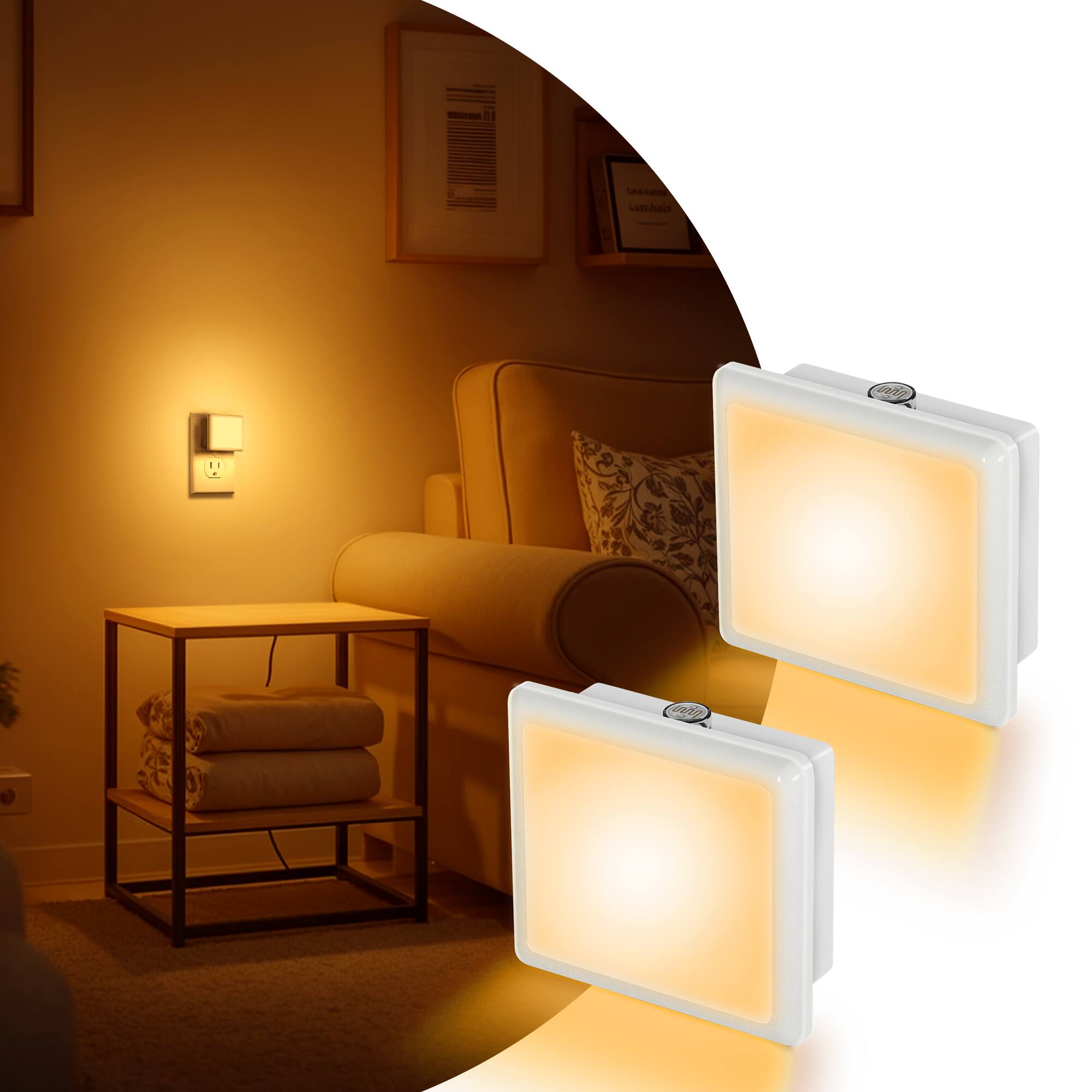 Angle. Jandcase - JANDCASE 2-Pack 0.3W Plug-in Night Light, Amber Glow, Compact Square Design, Non-, Dusk-to-Dawn Auto Sensor - White.
