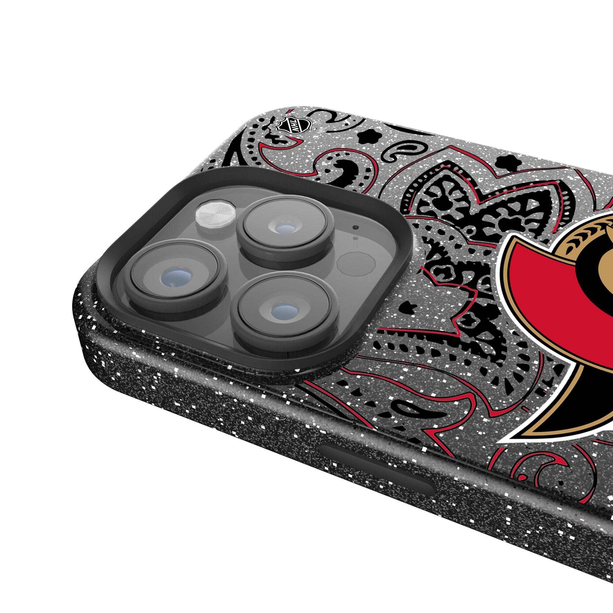 Alt View 3. Keyscaper - Black Ottawa Senators Paisley Bling iPhone Case - 14 Plus - Black.