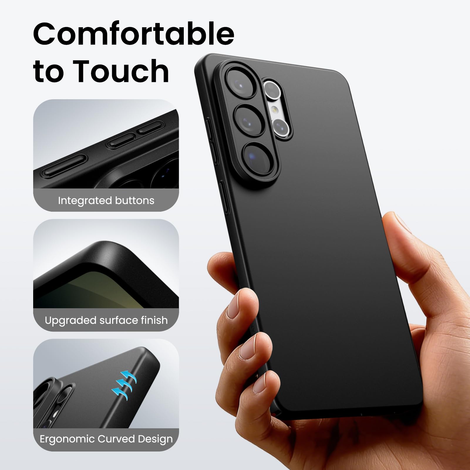 Comfortable to Touch  
Integrated buttons  
Upgraded surface finish  
Ergonomic Curved Design