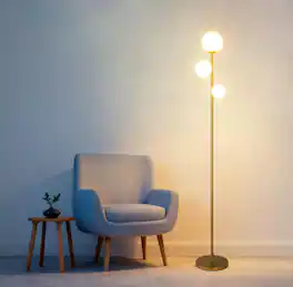 Cozy Serene - Gold yellow Floor Lamp Lamp Modern LED Vintage Glass Globe Century Living Room Standing with Frosted - 3 Globe Gold