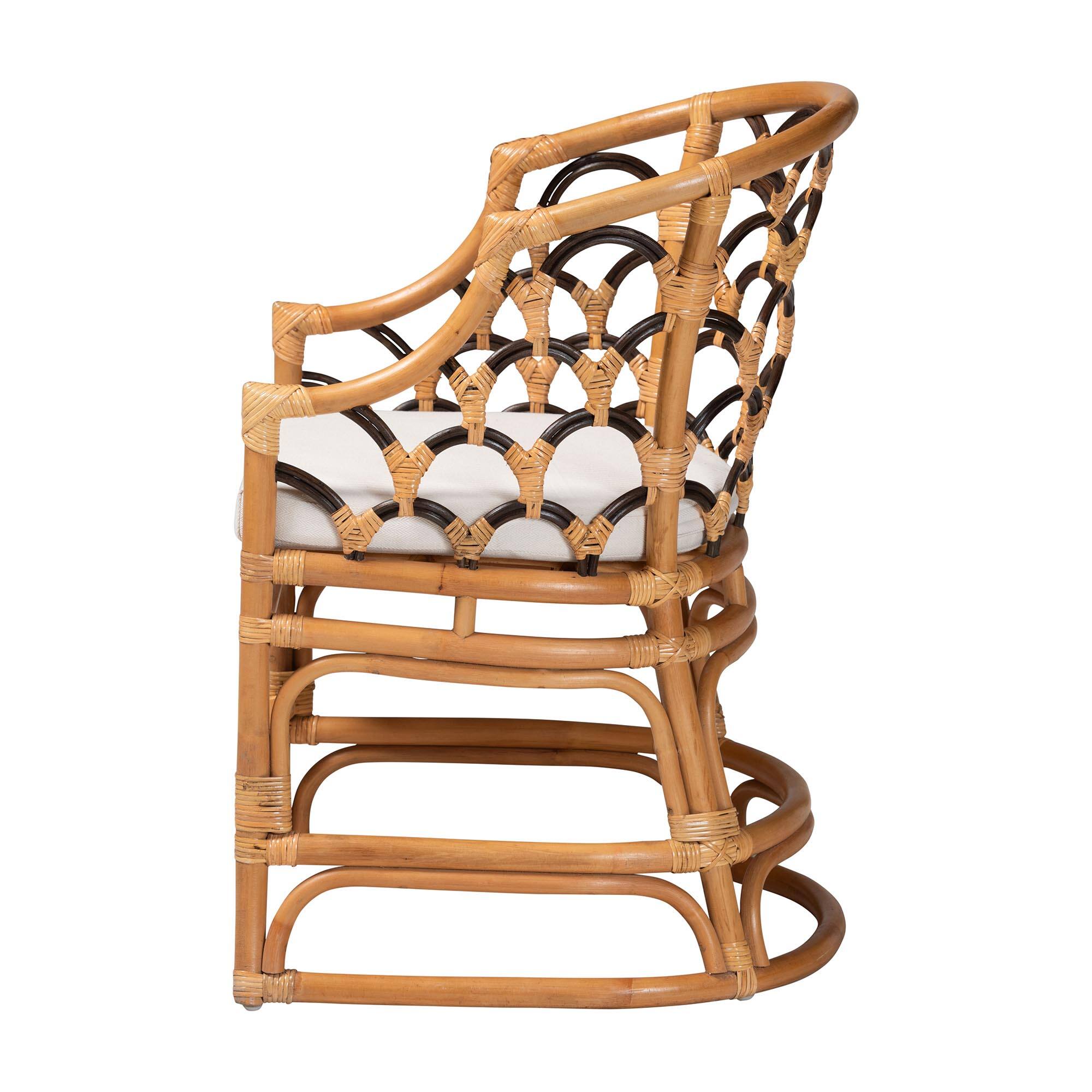 Left. bali & pari - Veneto Natural Rattan Dining Chair with Scalloped Back - Light Honey/Dark Brown.