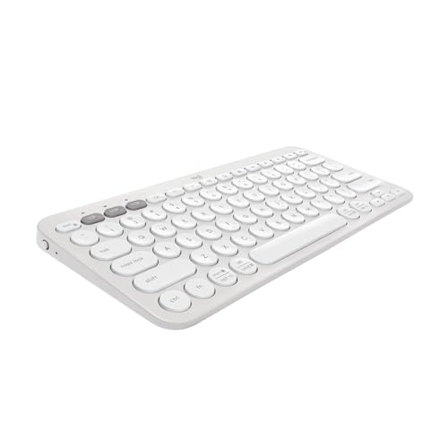 Cozy Serene - Pebble Keys 2 K380s Multi-Device Wireless with Customizable Shortcuts Slim and Portable Easy-Switch for Windows macOS - Tonal White